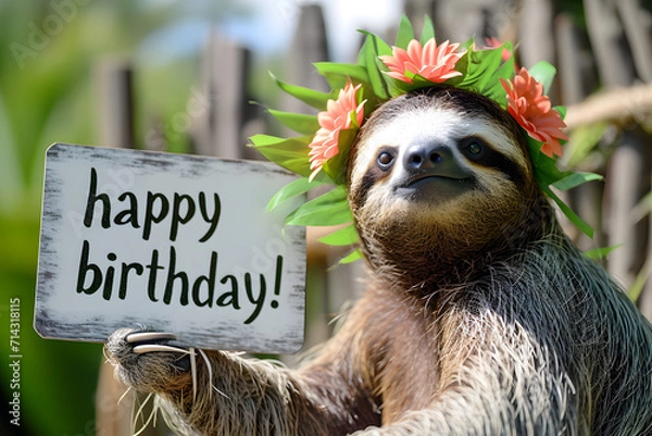 Fototapeta Adorable Sloth Dressed for a Fun Birthday Party - Anniversary Bash