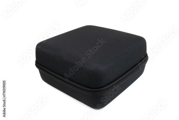 Obraz Black case for storing and carrying things with a lock. The box is a close-up, isolated on white.