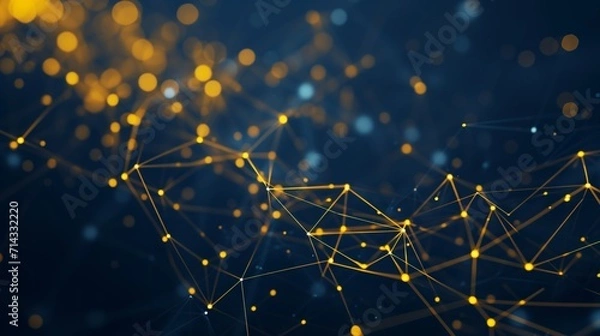 Obraz Dark blue abstract background showing a mesh made of lines and dots - AI Generated