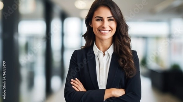 Fototapeta Happy Businesswoman Smiling with Crossed Hands AI Generated