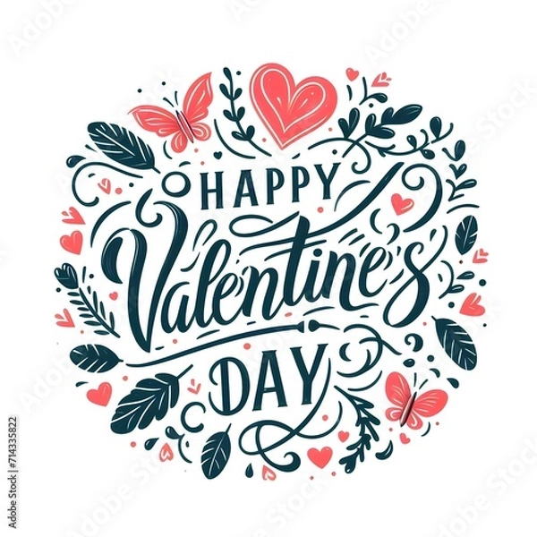 Fototapeta Happy Valentines Day hand lettering. Holiday calligraphic text for use in greeting card, banner, poster, postcard.