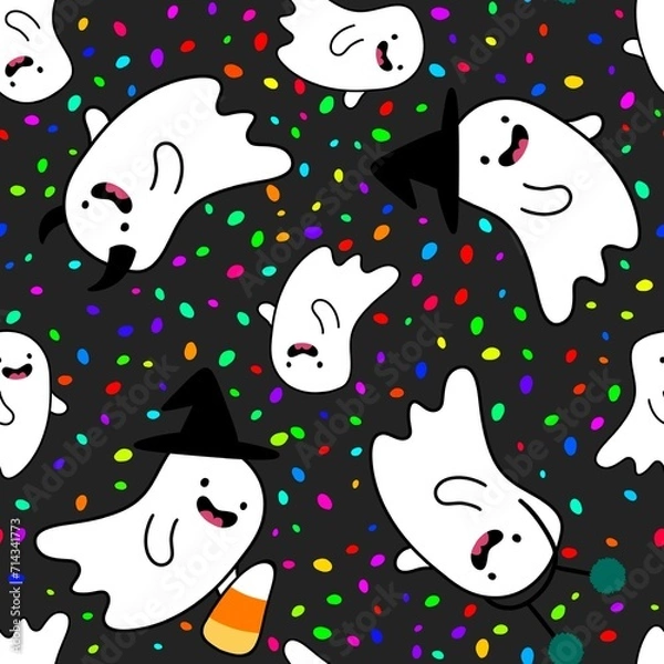 Fototapeta Halloween monsters seamless ghost pattern for wrapping paper and fabrics and linens and kids clothes print