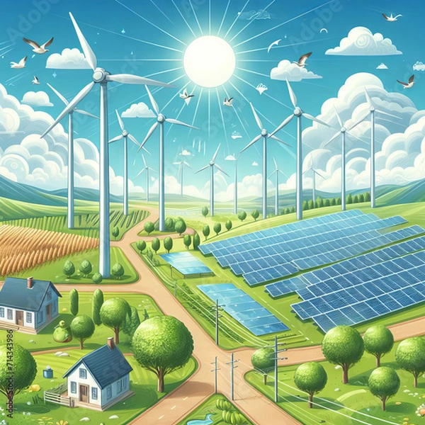 Fototapeta Illustration of renewable energy producing technology