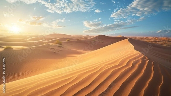 Fototapeta  the sun shines through the clouds over the sand dunes of a desert, in the middle of the desert, in the middle of the middle of the day.