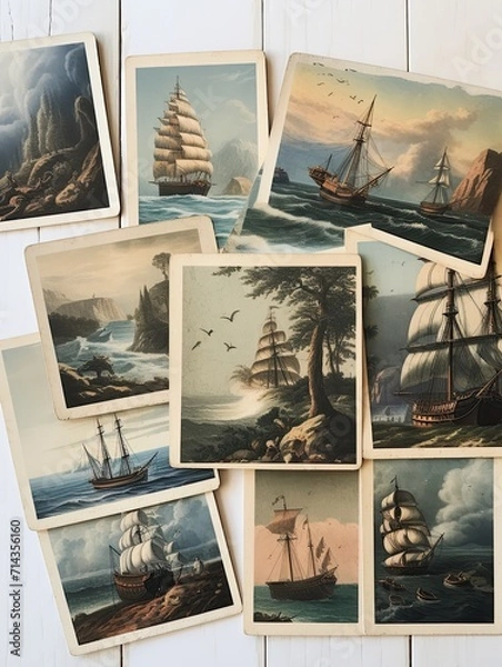 Obraz Vintage Coastal Postcards: Nostalgic Nautical Painting Collection