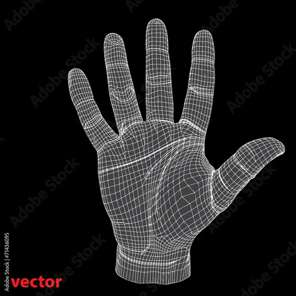 Obraz Conceptual 3D cyber black wireframe human hand