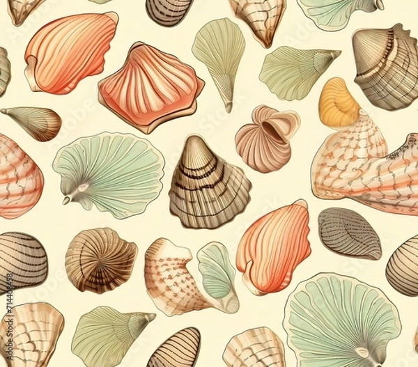 Fototapeta Seashells, Fabric Pattern, Seamless Pattern.