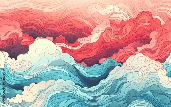 Fototapeta Colorful abstract background with Japanese wave style