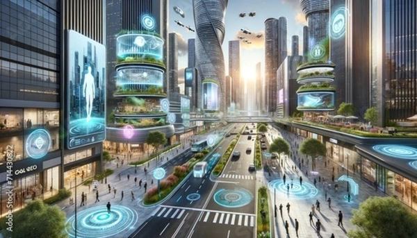 Fototapeta Smart city with green by AI generate.