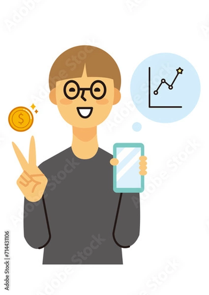 Obraz 主婦　女性　ミドル　スマホ　投資　ショートヘア