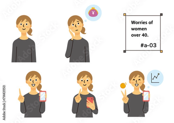 Obraz 主婦　女性　ミドル　悩み　スマホ　ロングヘア　