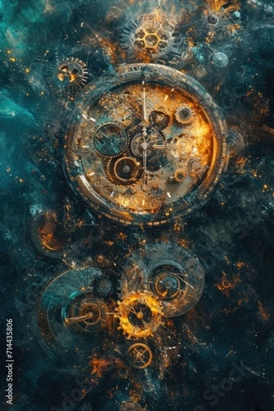 Fototapeta Abstract art concept with gears merging into a clockwork, symbolizing time and mechanics, surreal and artistic â€“v 6 --ar 2:3 --stylize 400 --v 6 Job ID: edda8a5e-6b2e-4598-a5d7-8031d23a63da