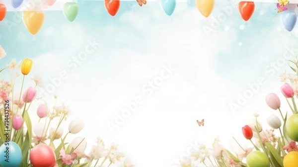 Obraz Spring time theme border frame copy space text template, decorated with beautiful blooming flowers.