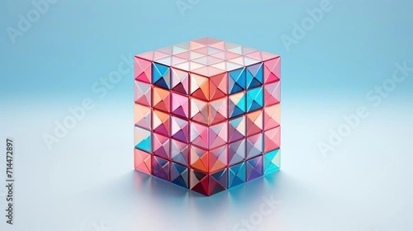 Fototapeta A cube with a diamond pattern in shades of pink and blue