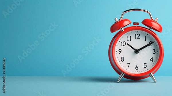 Fototapeta red alarm clock on blue background