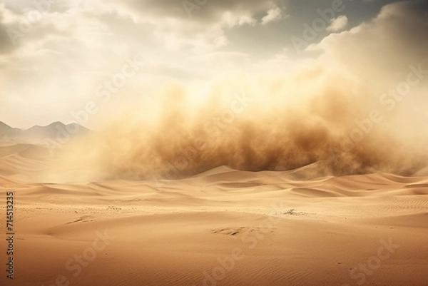 Obraz Nature and landscape concept. Landscape background of dramatic sand storm in desert during daytime