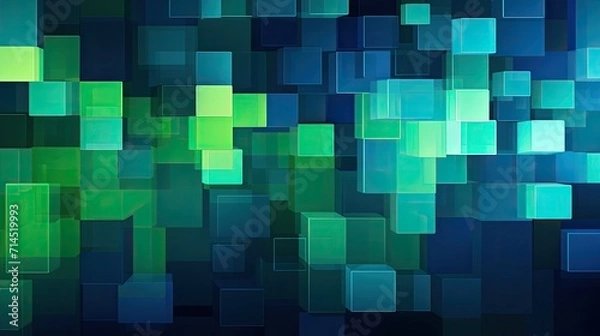 Fototapeta A geometric pattern of squares in shades of blue and green creating a clean effect