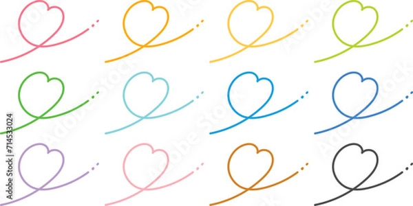 Obraz カラーバリエーション　手書きの線のくるんとしたカラフルなハートのイラスト素材