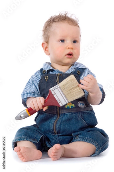 Fototapeta Beautiful baby with paint brush
