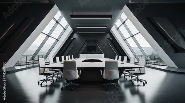 Fototapeta An empty, clean and sophisticated futuristic boardroom