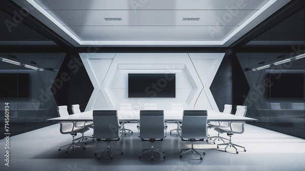 Fototapeta An empty, clean and sophisticated futuristic boardroom
