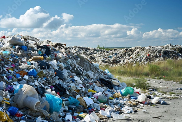 Fototapeta land pollution overflowing with discarded items and trash