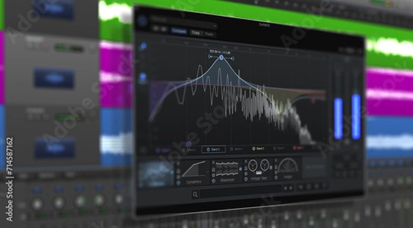 Fototapeta Image of multitrack sound audio wave on monitor. Recording, Mixing, and mastering in studio.