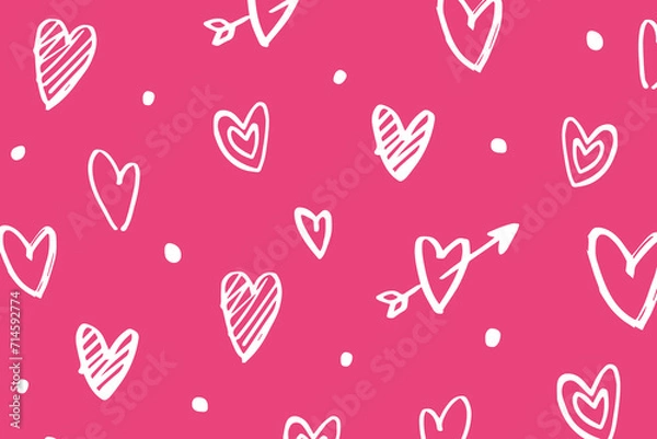 Fototapeta Vector love heart pattern, vector hand drawn Valentine's Day pattern, Valentine's Day background.