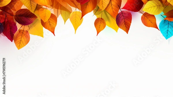 Fototapeta Vibrant Autumn Leaves on White Background - Close-Up Foliage Patterns for Seasonal Promotion and Decorative Design, Copyspace for Text and Promotional Content