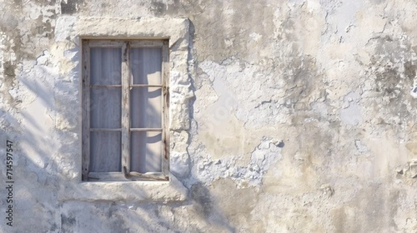 Fototapeta  a window on the side of a building with a shadow of a tree on the side of the building and a shadow of a tree on the side of the building.