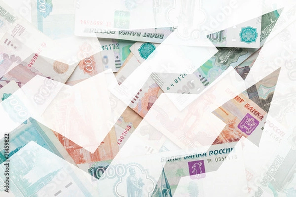 Obraz Russian money background with growing trends arrows
