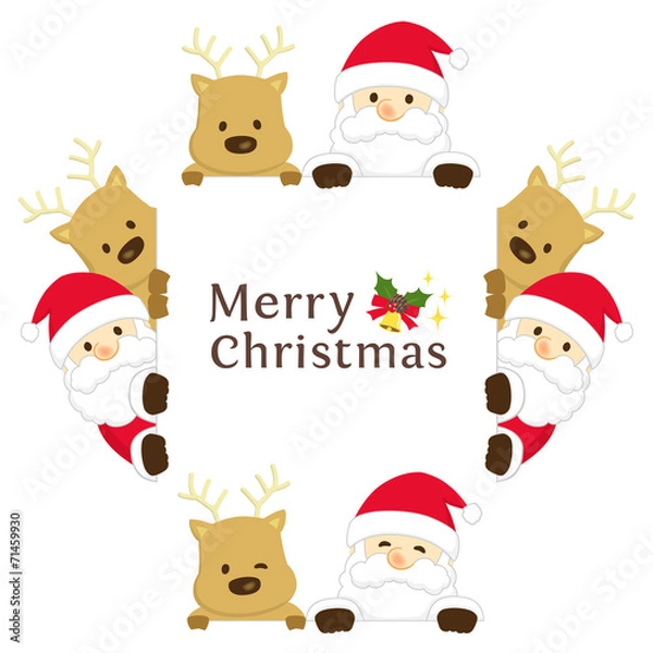 Obraz のぞくサンタとトナカイ