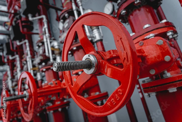 Fototapeta Header pipes valve zone and fire alarm control system at industrial plants