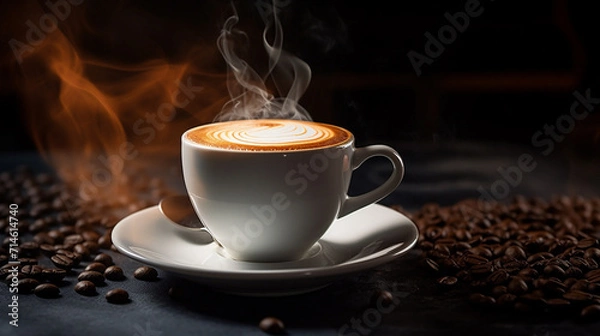 Fototapeta cup of coffee with beans,generate ai