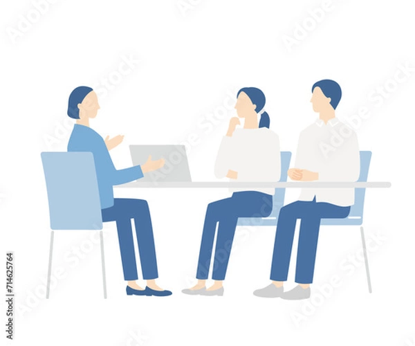 Fototapeta 相談する若い夫婦と女性プランナー