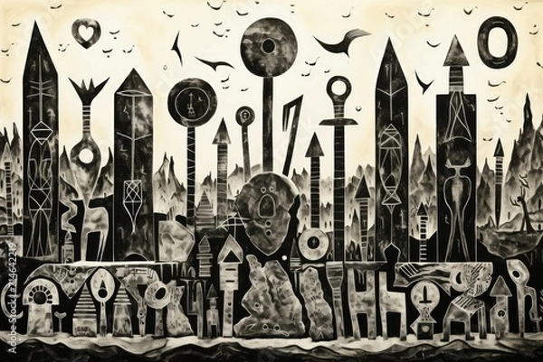 Fototapeta Mystic rune carvers, etching ancient symbols into stones with magical precision - Generative AI