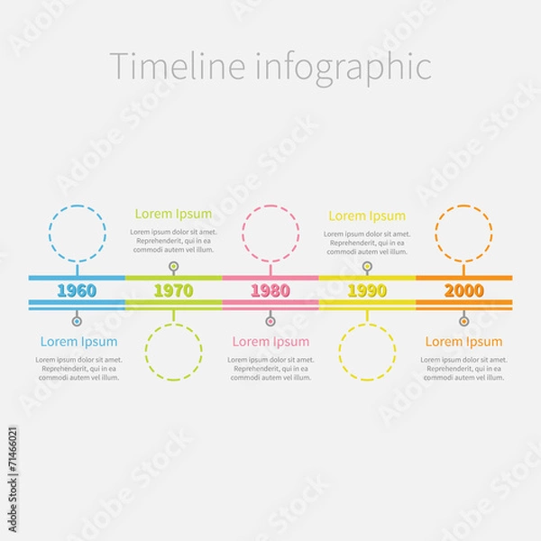 Fototapeta Timeline Infographic colour dash line circles  text