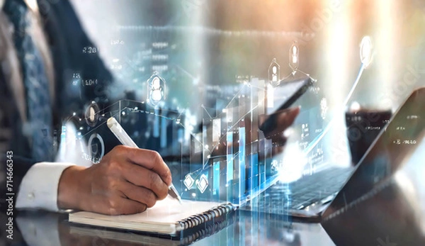 Fototapeta Budget planning and management concept. Company budget allocation for business, generative ai