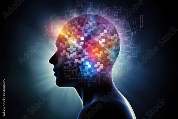 Fototapeta Human Brain AI Colorful Neuron Illustration, Brain learning new knowledge and understanding input through knowledge transfer and expand skillset with education by Education from experienced Teachers