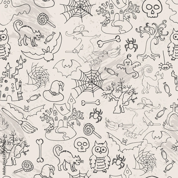 Fototapeta Halloween seamless pattern sketch doodle