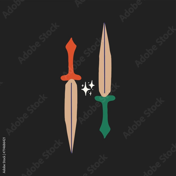 Fototapeta Flat fairy image of a dagger. Vector illustration in boho style, for printing on T-shirts and other items.