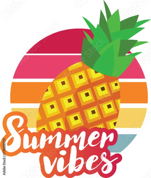 Obraz Summer vibes pineapple with retro sun background