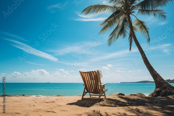 Obraz chairs on a beach with palm trees