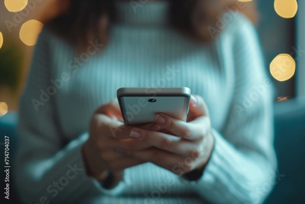 Fototapeta Digital Connection. Woman Engaged with Smartphone and Social Media.