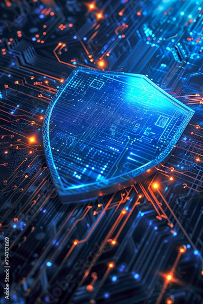 Fototapeta Digital Security Shield Amidst Circuitry