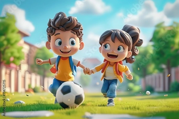 Fototapeta Ai bambini che giocano felici illustrazioni per libri per bambini 05