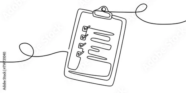 Fototapeta Clipboard with checklist. Continuous line one drawing. Simple line illustration.