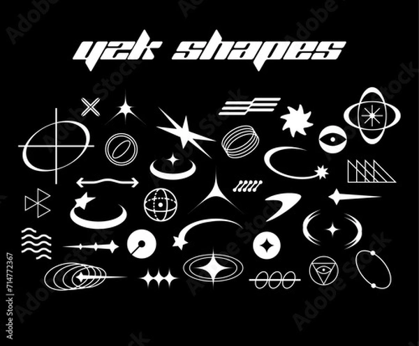 Fototapeta retro futuristic elements y2k shapes geometric symbols in y2k style, trendy y2k vector signs