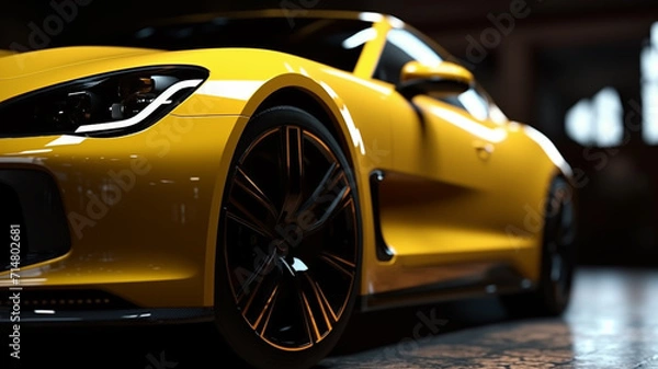 Fototapeta Closeup on front of generic and unbranded car A super yellow sports car background wallpaper illustration