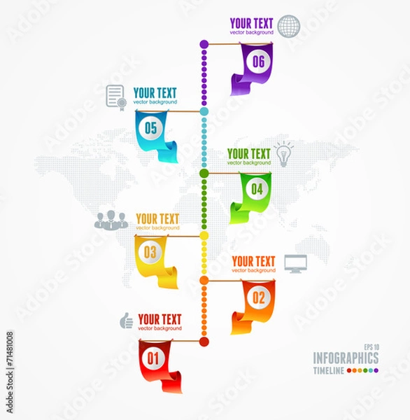 Obraz Vector Timeline Infographic. Map and flag pin